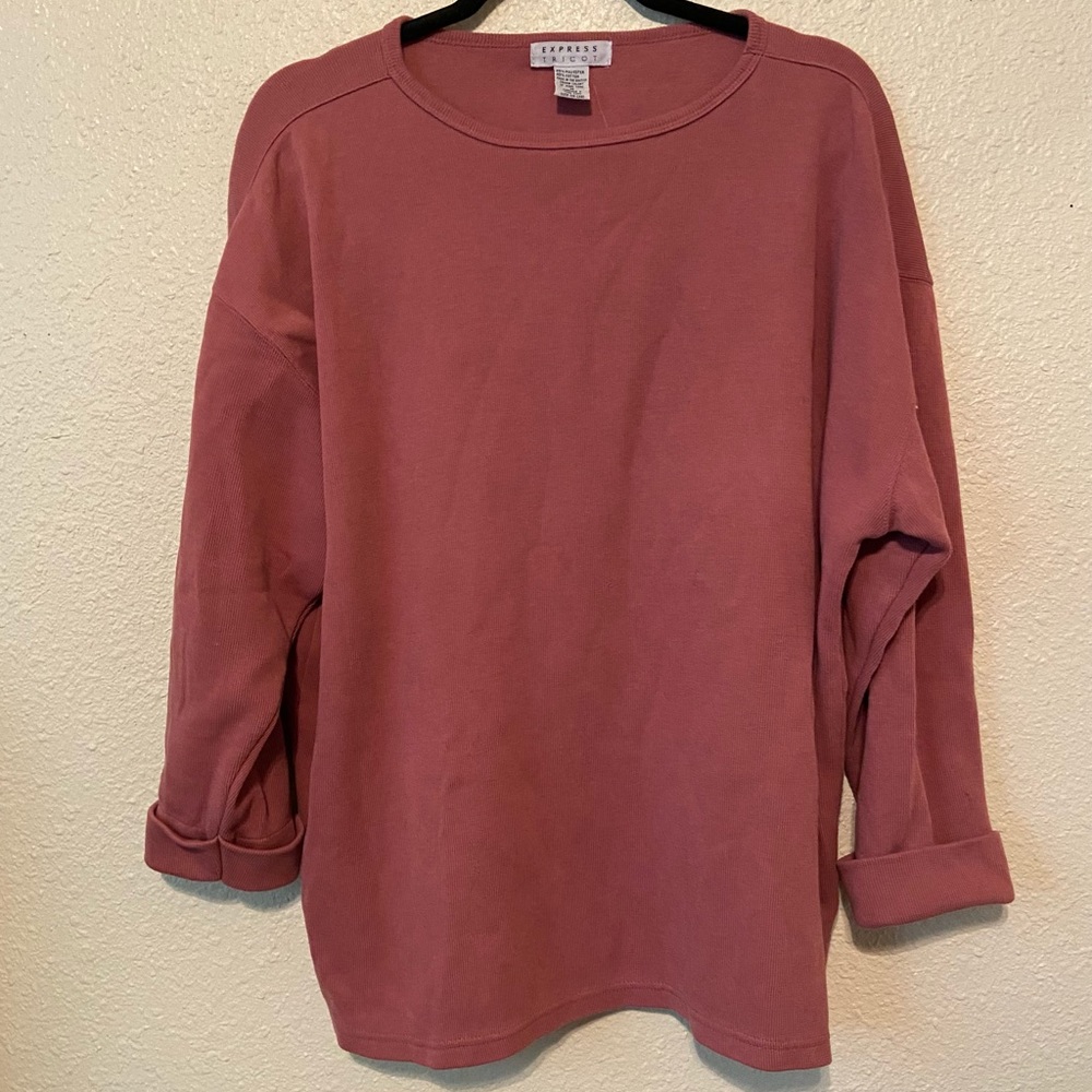 3/4 Sleeve Pink Ribbed Knit Shirt